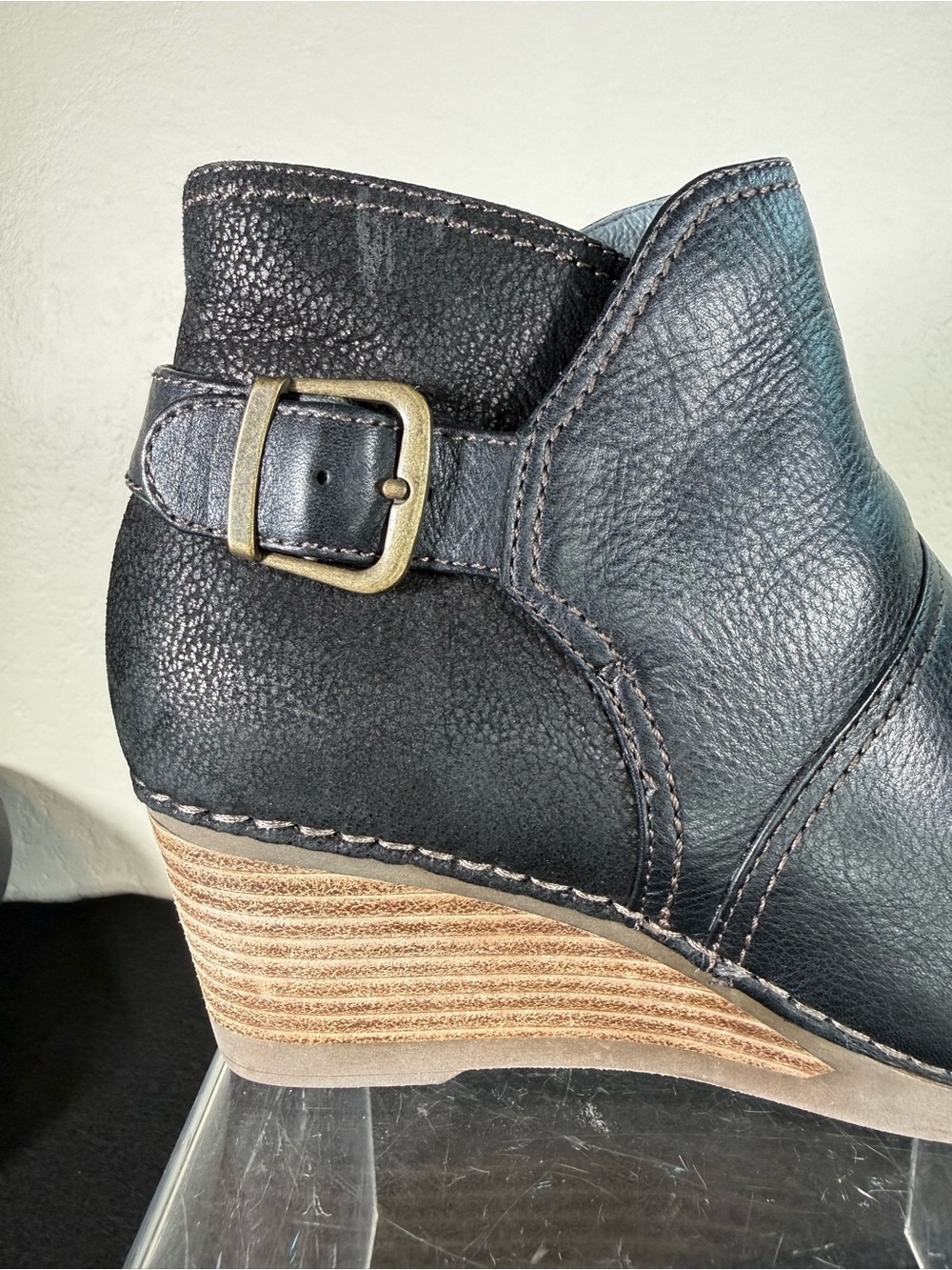 Dansko Shirley Wedge Black Leather Ankle Boots Booties Size 38 LIKE NEW EUC - Picture 5 of 14